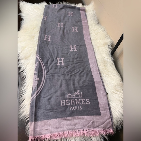 Hermes Other - Rare Hermes Shawl  Scarf Charcoal and Blush Scarf  Hand-woven Vintage